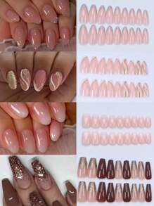 24 móng tay giả ngắn kiểu Pháp ombre hồng và trắng, thích hợp cho tiệc tùng, khiêu vũ, sử dụng hàng ngày, dụng cụ làm móng nghệ thuật. - Nhiều màu - Xem 2