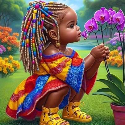 1 Set 5D Stunning Black Skin Girl Diamond Painting Kit - Human Theme Mosaic Diamond Art, DIY Diamond Painting Cross Stitch, Birthday & Friend Surprise Art Gift, Suitable For Living Room, Bedroom, Office, Wall Decor, Frameless