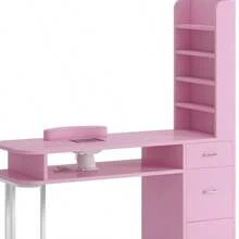 TABU Manicure Table, Professional Nail Table For Nail Tech With Side Cabinet And Large Drawers, Nail Workstation With Dust Collector And Wrist Cushion, Pink - 粉色 - 查看 3