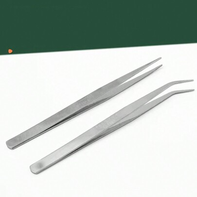 2pcs Stainless Steel Tweezers, Handmade DIY Eyelash Tweezer, Curved & Straight Tweezers For Gardening, Tools For Men