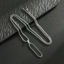 1 chiếc vòng cổ mặt hình chữ nhật bằng thép không gỉ tối giản, trang sức thời trang Unisex cho trang phục dự tiệc thường ngày - Cái mới - Xem 2