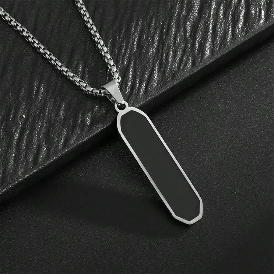 1 chiếc vòng cổ mặt hình chữ nhật bằng thép không gỉ tối giản, trang sức thời trang Unisex cho trang phục dự tiệc thường ngày - Cái mới - Xem 1