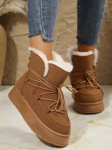 2024 新款女士雪地靴冬季加厚保暖内衬厚底保暖靴 - 棕色 - 查看 1