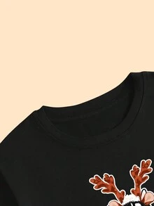 Siberian Husky Merry Christmas Printed T-Shirt Women's Streetwear Short Sleeve Comfort Top - màu đen - Xem 4