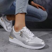 Women's Casual Round Toe Lace-Up Wedge Platform Sports Shoes, Soft Sole, Spring/Autumn