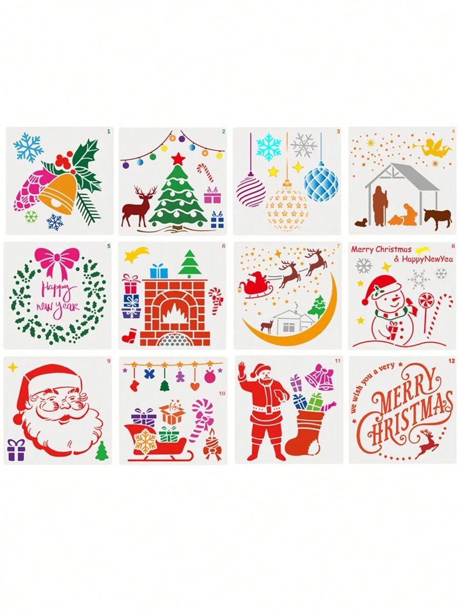 12pcs Christmas Painting Templates, Wall Mural Graffiti Spray Painting