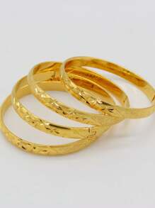 1 pieza Brazalete abierto vintage bañado en oro de 24K, hecho de cobre, sin mosaico, apropiado para uso diario y regalo, estilo de moda de señora de Medio Oriente Dubai