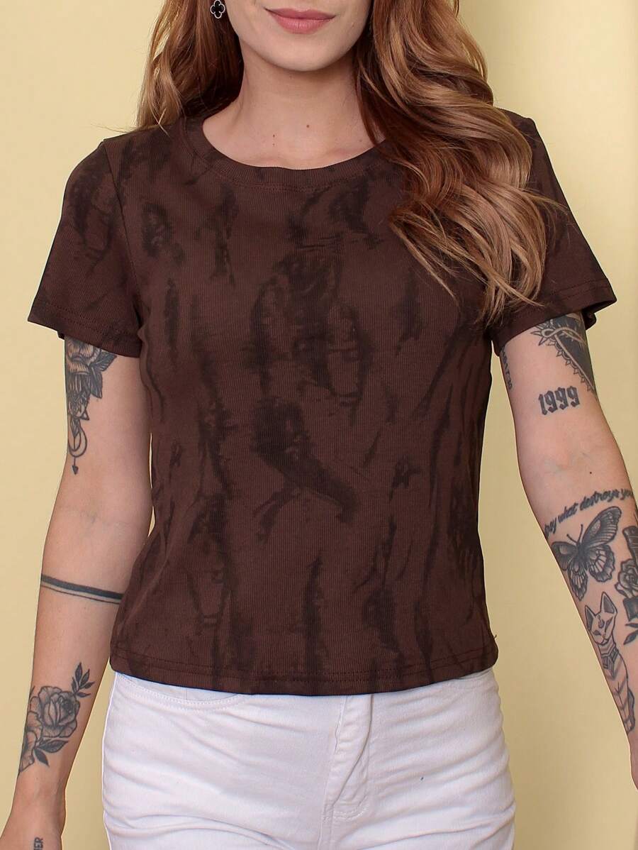 Women's Modal Blouse With Ice Cream Printed T-Shirt 2216 - 巧克力棕 - 查看 1