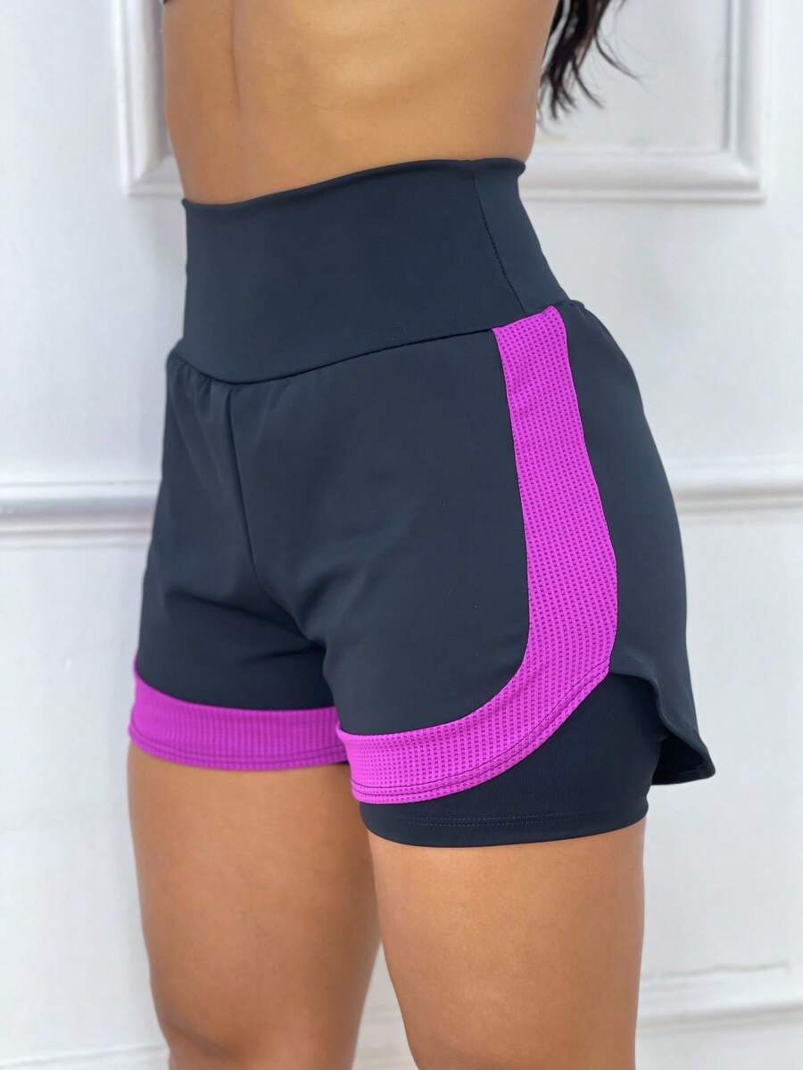 Double Fitness Gym Shorts With DryFit Detail - Màu tím - Xem 1