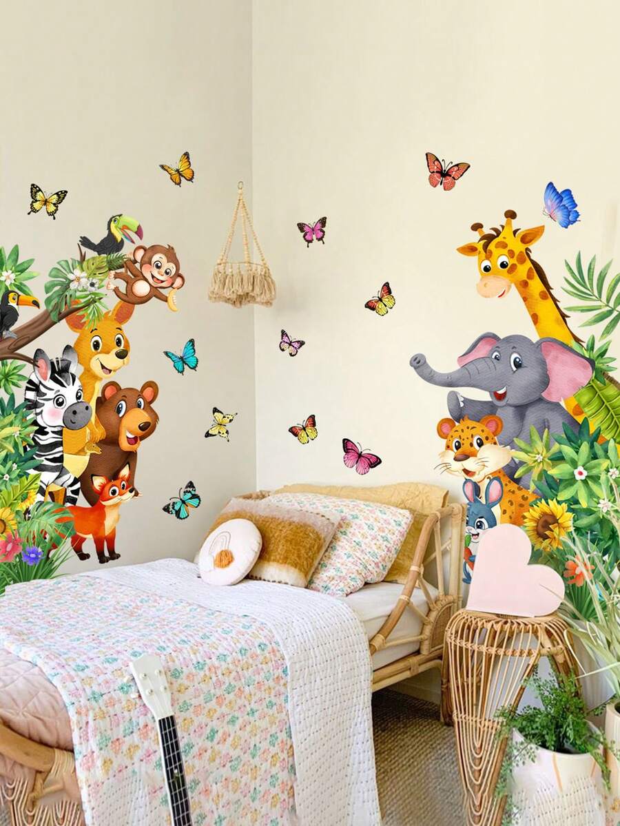 1set Cute Forest Animals Giraffe Elephant Butterfly Decor Wall Stickers