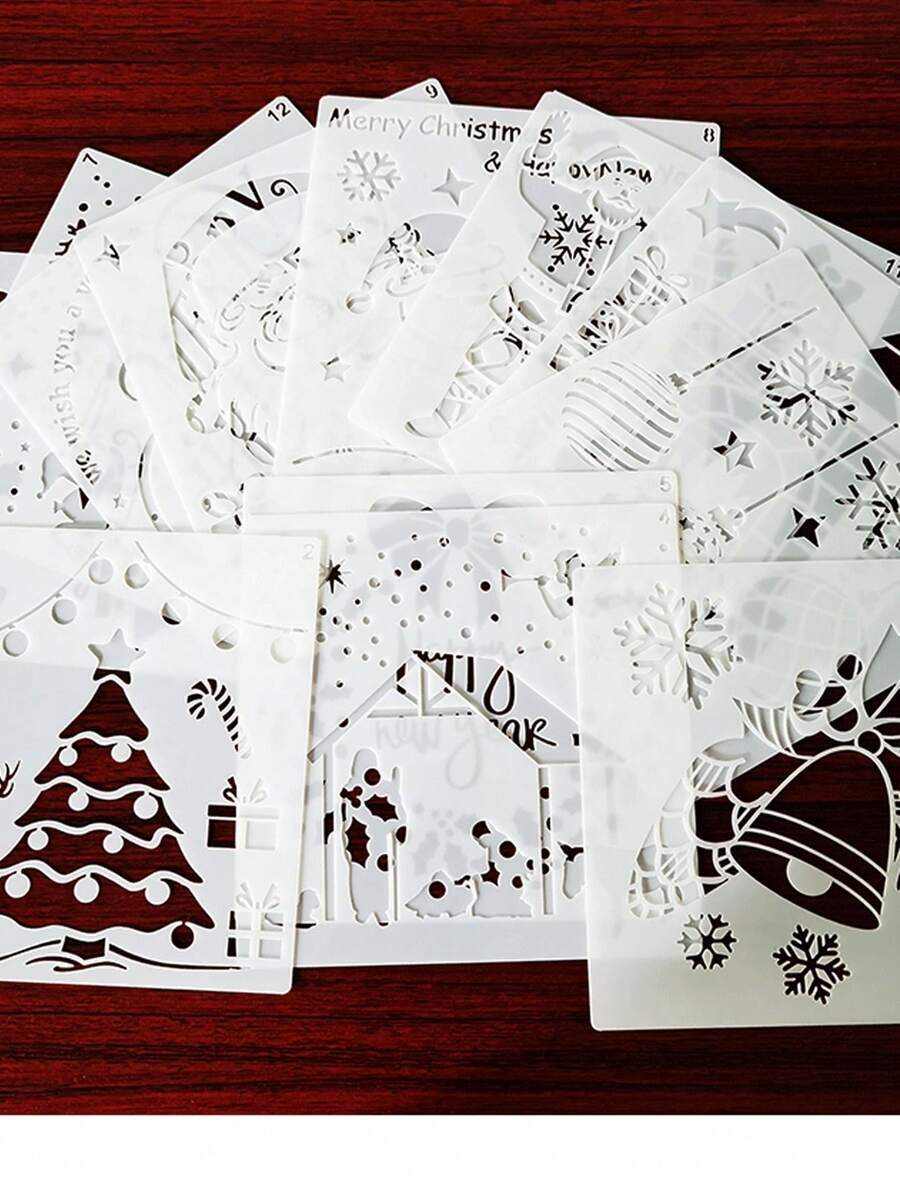 12pcs Christmas Painting Templates, Wall Mural Graffiti Spray Painting