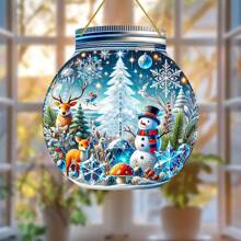 1 件亚克力圣诞元素捕手，2D 梅森罐形装饰艺术风格，带有冬季仙境图案，适用于窗户、客厅、露台、花园、卧室家居装饰，圣诞节节日礼物 - 彩色 - 查看 3