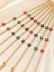 1 件时尚铜镶嵌花饰手链，适合作为家庭礼物、圣诞礼物、新年礼物、朋友礼物、派对礼物、日常佩戴 - 鍍金色 - 查看 8