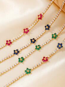 1 件时尚铜镶嵌花饰手链，适合作为家庭礼物、圣诞礼物、新年礼物、朋友礼物、派对礼物、日常佩戴 - 鍍金色 - 查看 9