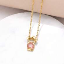 1pc European & American Minimalist Copper Plated Heart Zirconia Couple Pendant Necklace Set Valentines,Mom,Mother,Mother's Day,Gift - Gold - View 33