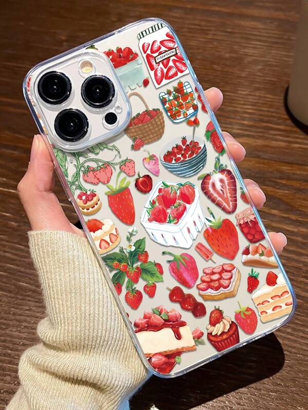 Summer 1pc Strawberry Pattern Transparent TPU Full Body Shockproof Anti-Fingerprint Phone Case Compatible With Iphone Waterproof Anti-Fall Scratch Resistant