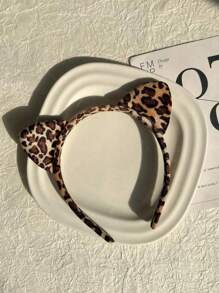 1pc Ladies Simple And Elegant Leopard Print Cat Ear Headband For Daily Use And Commuting Halloween, Face Wash With A Headband Pack Mask Headband - Leopard - View 7