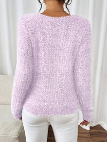 1 件女式露肩毛衣，时尚宽松 V 领柔软针织套头衫，女士百搭毛衣 - 淡紫色 - 查看 2
