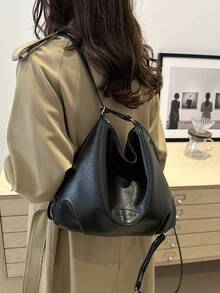 韩国时尚女士手提包秋季2023新款链条背包休闲大容量多功能单肩包潮流 - 黑色 - 查看 6