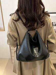 韩国时尚女士手提包秋季2023新款链条背包休闲大容量多功能单肩包潮流 - 黑色 - 查看 5