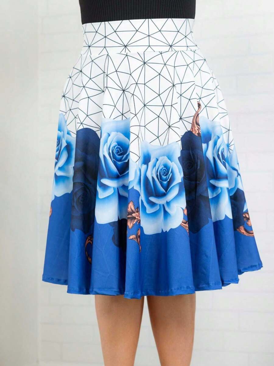 Printed Florida Midi Skirt Without Belt Evangelical Godet - 藍色 - 查看 1
