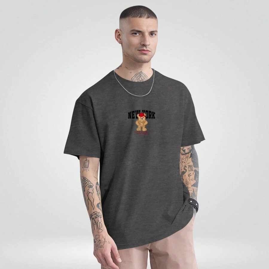 Casual Bear New York Classic T-Shirt Basic Oversized Shirt Bear NY T Shirt 100% Cotton - Màu xám đen - Xem 1