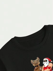 Santa Claus Merry Christmas Printed T-Shirt Unisex Cotton Casual Shirt - 黑色 - 查看 4