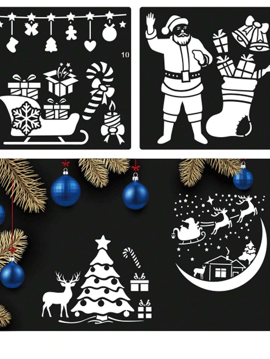 12pcs Christmas Painting Templates, Wall Mural Graffiti Spray Painting