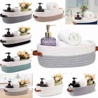 1 Pc. Multi-Functional Woven Storage Basket Storage Basket With Dual Handles - Perfect For Desktop Organizing And Bathroom Essentials