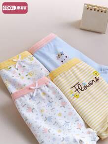 Coollikuli 时尚少女内裤4件/套服装中大女童宝宝小碎花印花平角内裤四季款舒适柔软 - 彩色 - 查看 2