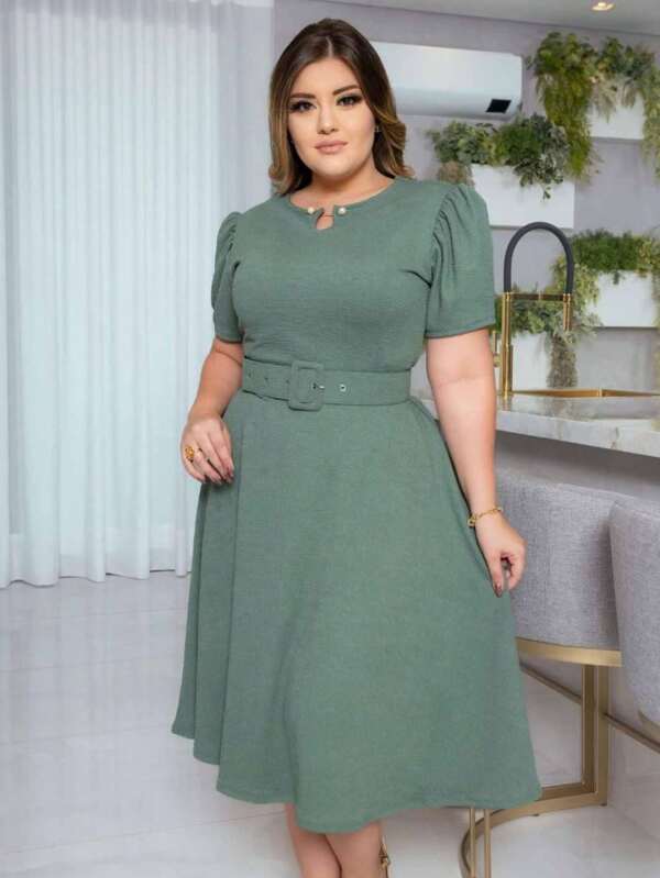 Vestido Midi Com Perola Chique Jacquard