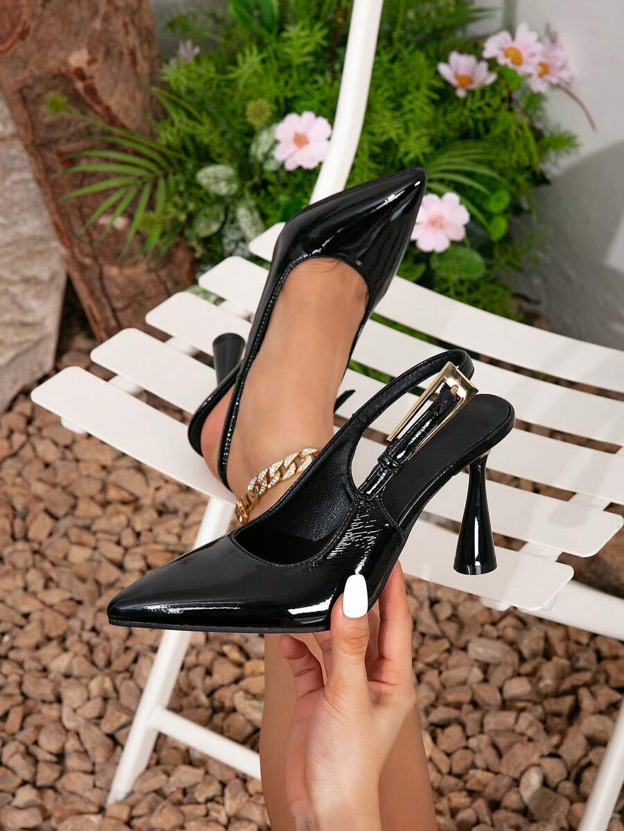 New Arrival Spring/Summer High Heel Strap Closed Toe Sandals - Black - View 1