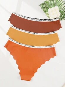 3 chiếc/gói quần lót tam giác liền mạch cạp giữa cho nữ có cạp chữ & thiết kế viền vỏ sò - Nhiều màu - Xem 3