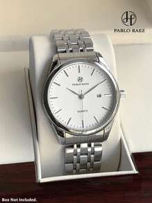 Pablo Raez Đồng hồ nam 1 chiếc Đồng hồ nam thanh lịch với mặt số màu trắng đơn giản, chỉ số kim loại, lịch, vỏ thép không gỉ màu bạc, dây đeo bằng thép không gỉ Sus304 nặng, khóa bướm, đồng hồ đeo tay thạch anh chống nước sang trọng phù hợp cho sinh viên, công nhân, cuộc sống hàng ngày, quà tặng cho gia đình bạn bè nam - Bạc - Xem 2