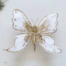 1pc Luxury Fabric & Glitter Christmas Tree Decoration With Artificial Butterfly, Holiday Floral Accessories - Multicolor - View 12