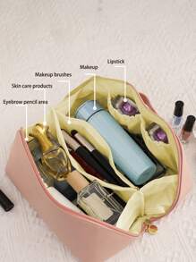 1 szt. Kreatywna kosmetyczka, kosmetyczka ze skóry PU, duża pojemność, modny i przenośny organizer na przybory toaletowe, wysokiej jakości brązowy kolor z koronką i plisowanym wzorem, wielofunkcyjna minimalistyczna kosmetyczka