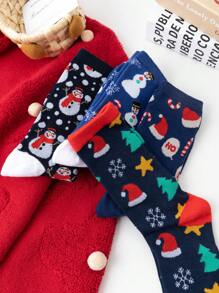 4 Pairs/Sets Of Men's Christmas Cartoon Christmas Tree Santa Claus Christmas Socks Christmas Tree Pattern Mid-Tube Socks Suitable For Christmas