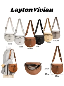 Laytonvivian Women's Crossbody Bag With 2 Compartments And Minimalist Double Zipper - 鏽棕色 - 查看 4