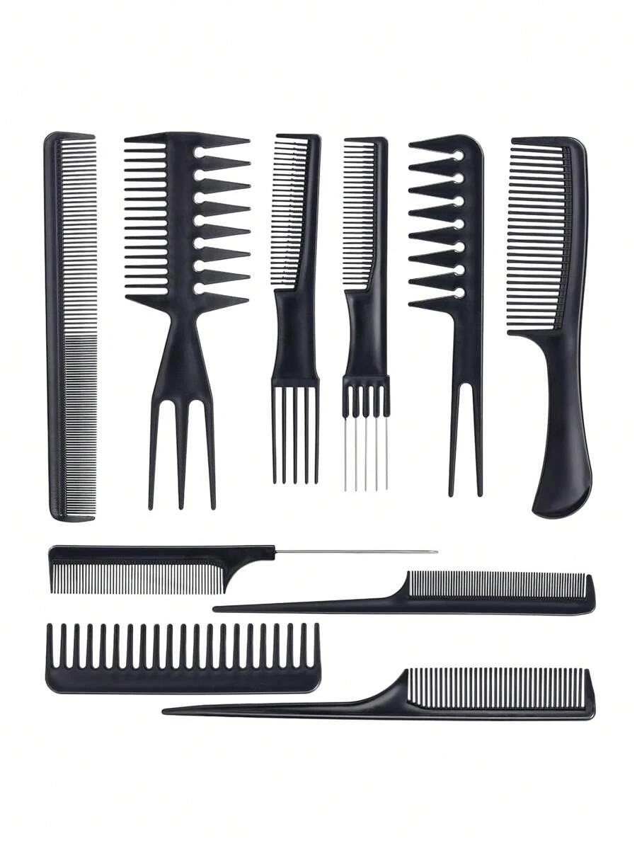 10 Regular Comb Sets, Hair Comb And Wide Tooth Comb And Rat Tail Comb, Professional Styling Comb Sets, Various Sets To Suit All Hairstyles And Styles, Black Gift Hairbrush Sets For Women And Men ,Hair Styling Tools Hair Accessories - Multicolor - View 1