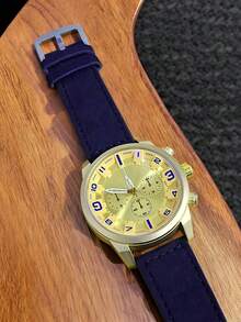 Men's Elegant Business Watch Leather Strap Gold Dial Chameleon Display - màu đen - Xem 5