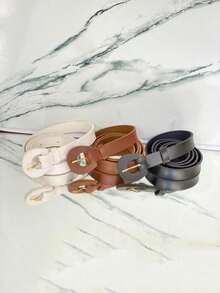 VEGAS Premium High Quality Women's Belts 3-4-5 Kit With Nickel Buckle In Minimalist Synthetic Leather 3274 - 套件 3 件 - 查看 4