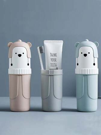 1 件泰迪熊和条纹便携式牙刷盒旅行套装，塑料牙刷架，适合日常使用和旅行，牙刷收纳盒，便携式旅行牙刷杯，适合旅行、露营、居家、学校和商务，是送给女士和男士的礼物，旅行必需品学校用品假期必需品度假配件迷你女士香水男士香水沙滩瓶旅行配件旅行必备品暑期学校配件返校用品返校用品