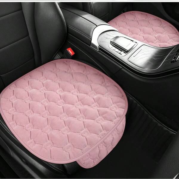 1 pièce Coussin de siège de voiture court en peluche d'hiver doux avec ours brodé et motif nid d'abeille. Épais, antidérapant et réchaud pour le siège avant de voiture