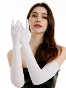 1pc Women's Long Elastic Milk Silk Arm Sleeves Thin Dancewear Wedding Gloves Solid Color Polyester (Polyester) Fingerless Gloves For Holiday Wedding Party Mature Casual Outdoor All Season - Multicolor - View 5
