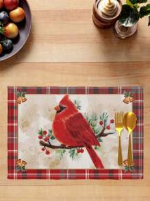 4 件/套圣诞餐垫，红色水彩雪人、圣诞老人、绿色圣诞树、礼物、黑白格子、带驯鹿和农舍的红色卡车，耐热且易于清洁的桌面装饰，适用于室内室外圆桌餐厅 - 樞機主教 - 查看 5