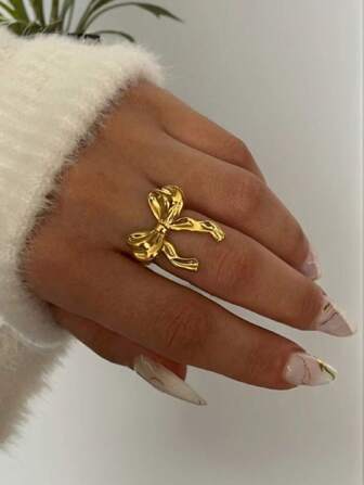 1pc New Fashion Lightweight Bowknot Ribbon Style Delicate Adjustable Open Ring For Women,Valentine's Day Ring Gift Valentines