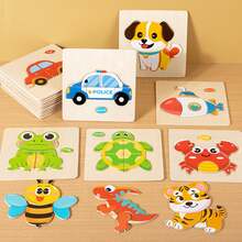 木制男孩拼图形状学习教育卡通动物智力益智玩具儿童礼物节日礼物女孩圣诞节 - 立體小拼圖-lh - 查看 1