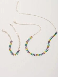 1 bộ dây chuyền mặt dây chuyền lúa mì nhiều màu và bộ vòng tay, thích hợp để đeo hàng ngày - Vòng cổ tai lúa mì đầy màu sắc - Xem 6