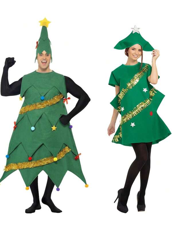 Christmas Cosplay Christmas Tree Couple Outfits, Christmas Tree Costume Outfit For Stage Performance Prom Halloween