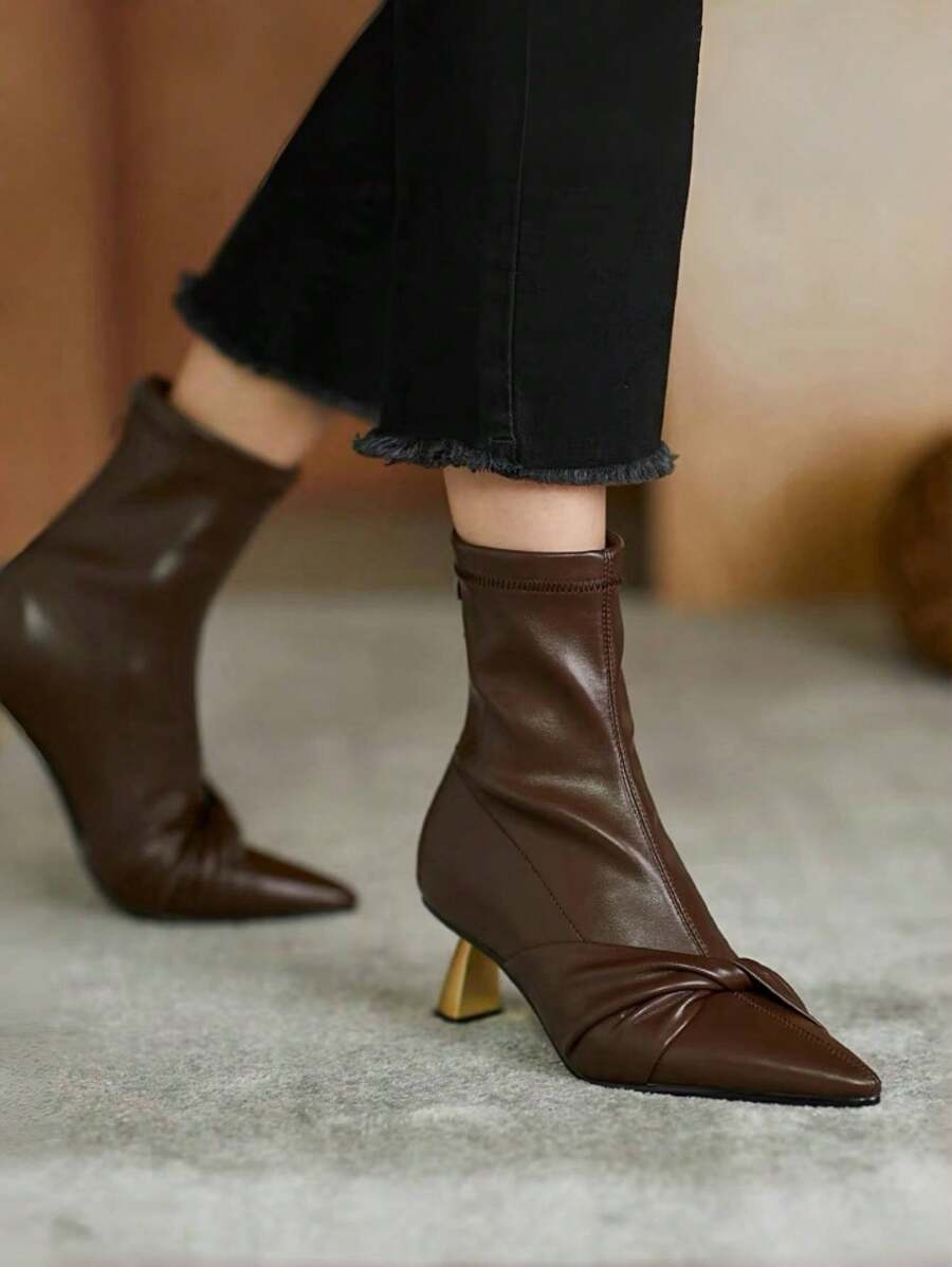 Giày cao gót thời trang nữ xoắn lạ mắt thoải mái đa năng - màu nâu - Xem 1